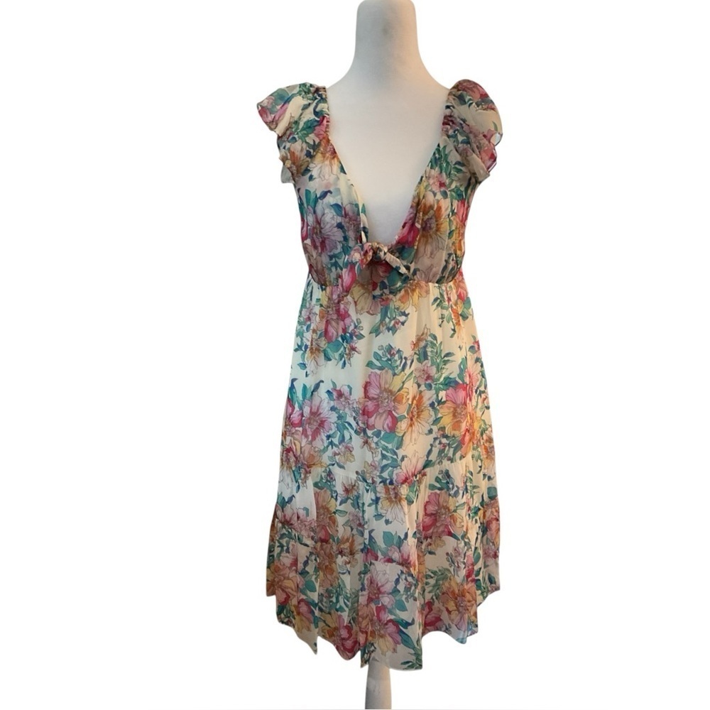 Hale Bob Blue and Pink Ruffled Midi Sundress